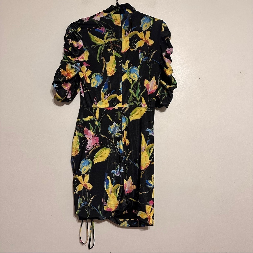 Black Halo Otto Ruched Mockneck Mini Dress in Vibrant Floral Size 6 Black - Picture 6 of 8